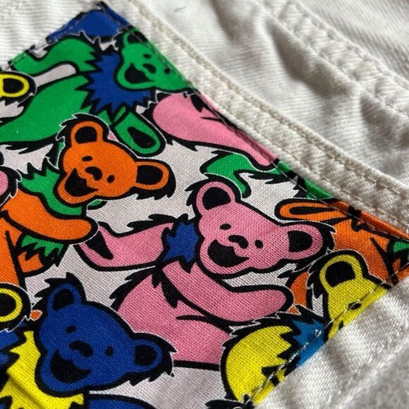 Upcycled High Rise Jean Shorts Reworked Grunge Concert Grateful Dead Bears S 25 - Picture 8 of 15